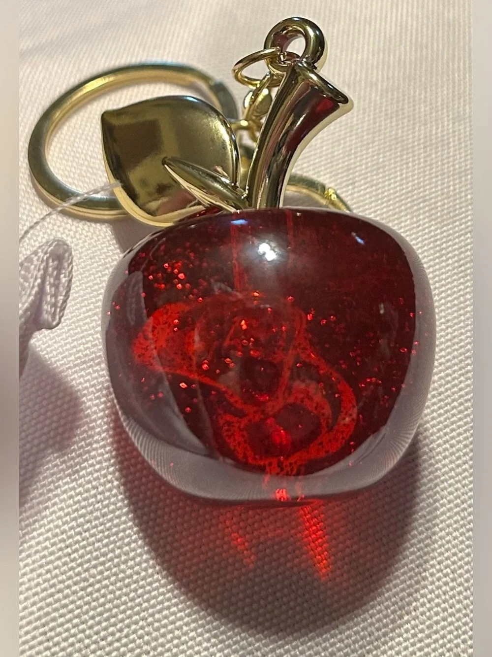 Red Glass Apple Key & Card Holder Charm with Gold Accents